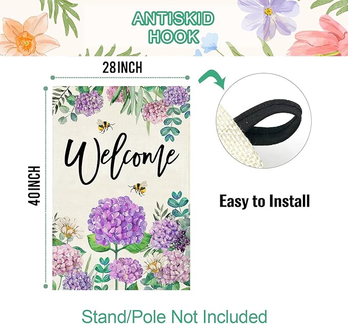 Baccessor Spring Summer Hydrangea House Flag Double Sided 28x40 Inch, Purple Flower Floral Welcome House Flag Burlap Seasonal Farmhouse Yard Outdoor Decoration (Large)