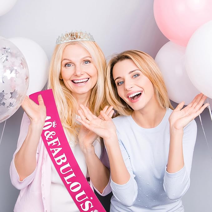 Casoty 40th Birthday Sash and Tiara, 40th Birthday Decorations for Women, 40 & FABULOUS Sash and Crown Set, Gifts for Her, Party Supplies Favors for Women