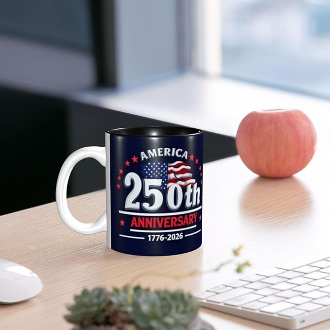 USA Flag 4 250th 11oz Ceramic Mug Cute Coffee Mugs Tea Cup with Handle for Office and Home Gift for Men Women