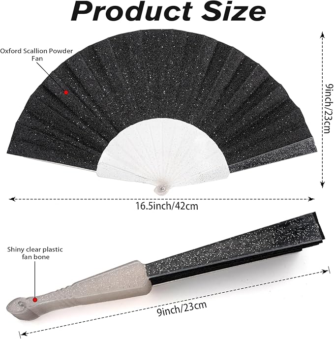12 Pack Handheld Fan,Folding Hand Glitter fan with Shining Transparent Fan Rib – Ideal for Wedding, Church, Festival, Dance, Tea Party, Club, and EDM Accessories, Black