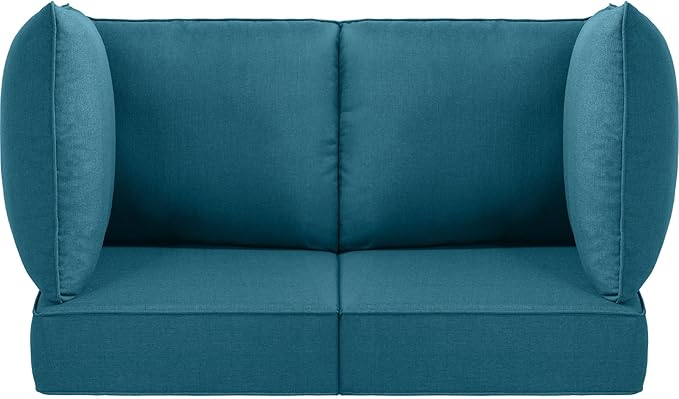Luxury 24x24x6 Patio Cushions for Outdoor Furniture Set of 2 - Water-Repellent 6-Piece Cushion Set for Outside Wicker Couch Loveseat Chair Sectional Conversation Sets - Peacock Blue/Classic