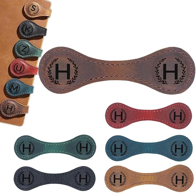 Magnetic Leather Bookmark with 26 Initial for Reading Women,Personalized Magnet Book Marks Gifts for Men,Book Lovers (Dark Brown, H)