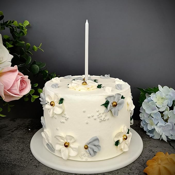 Silver White Birthday Candles for Cake - Long Thin Candle for Birthday Parties, Wedding Decorations (24 Count, Silver White)