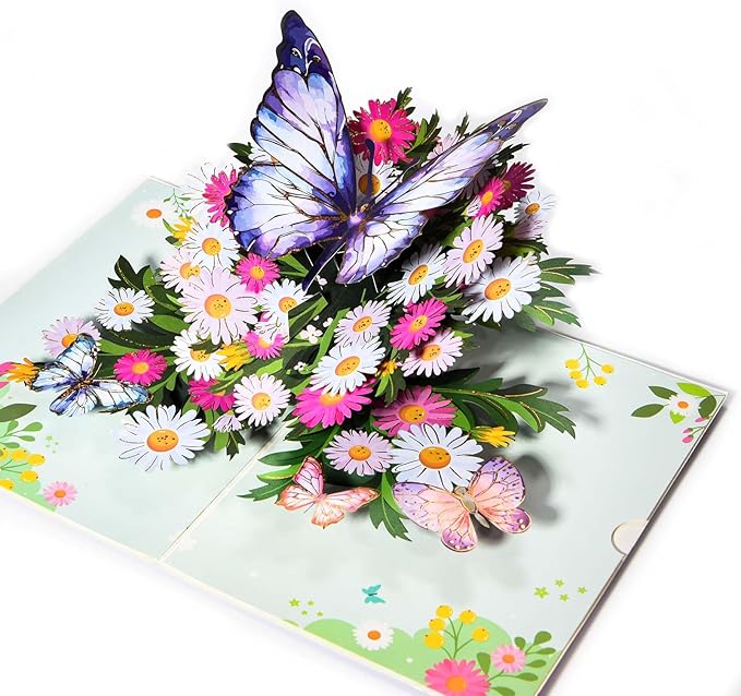Joyvine 3D pop-up butterfly greeting cards, celebration cards, gratitude cards, rehabilitation greeting cards, suitable for Mother's Day, Father's Day, Thanksgiving, birthdays, anniversaries, with notes and envelopes (Blue Butterfly)