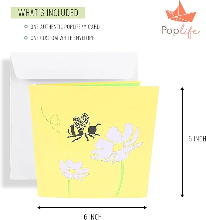 PopLife® Honey Bee 3D Pop Up Mother’s Day Card - Gardener’s Birthday, Happy Anniversary, Valentine's Day, Congratulations, Get Well Soon - for Wife, Mom, Grandma, Friend, Daughter, Sister