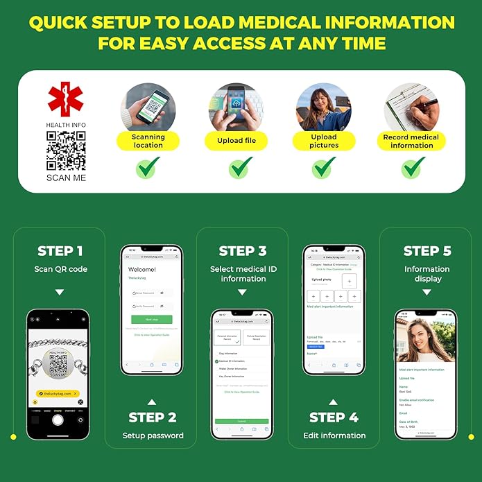 Upgraded Medical Bracelets Men Women with QR Code Medical Alert ID Bracelets - Titanium Steel Wristband Fits Wrists Up 8''-10'' - More Space Custom Emergency Med ID Info