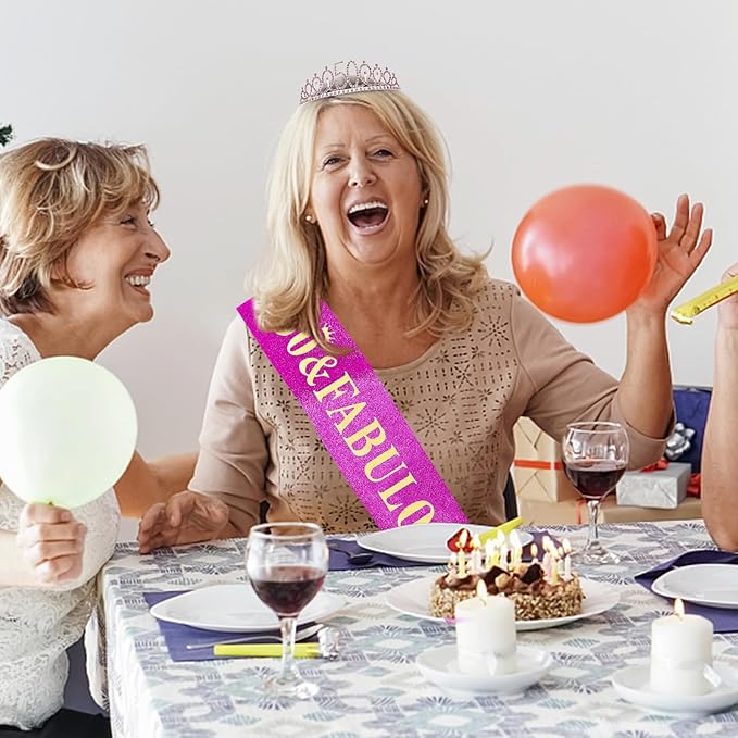 Casoty 50th Birthday Sash and Tiara, 50th Birthday Party Decorations for Women, 50 and Fabulous Sash and Crown Set, 50 Party Supplies for Women, Gifts for Her