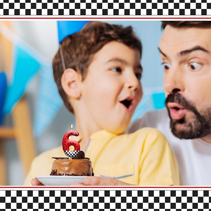 Racing Car Theme Birthday Candle with Checkered Flag Design - Durable Cake Topper for Race Car Party Decorations,Birthday Supplies - Number 6 Candle for Racing Themed Celebrations