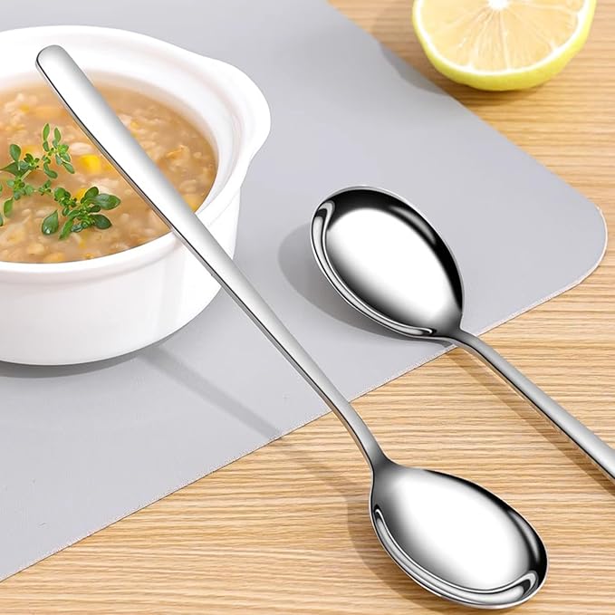 Large Soup Spoon Stainless Steel Dishwasher Safe Dinner Big Teaspoons with Round Edge 8 inches Tablespoons (8)