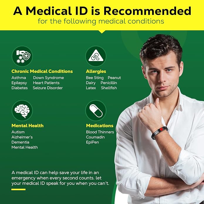 Upgraded Medical Bracelets Men Women with QR Code Medical Alert ID Bracelets - Titanium Steel Wristband Fits Wrists Up 8''-10'' - More Space Custom Emergency Med ID Info