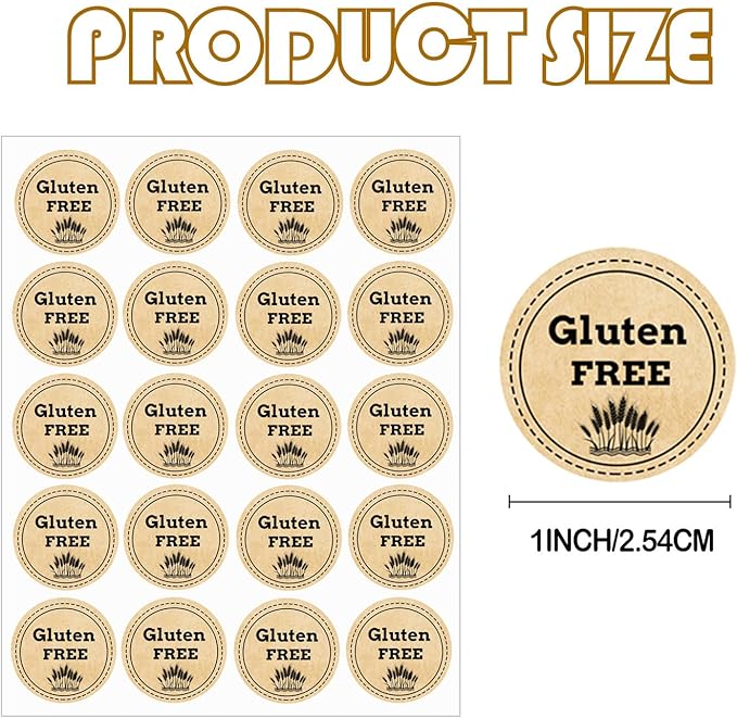 200 Pcs Kraft Paper Gluten Free Stickers Allergy Awareness Labels 1 inch Retail Container Decals Gluten Free Warning Stickers Bakery Bread Bag Seals of Jar and Bottle Food Packaging
