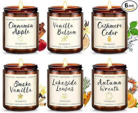 Candles for Home Scented, 6 x 3.5 oz Soy Wax & 150 Hours Long Lasting Fall Candles, Gifts for Women Birthday Thanksgiving Day Merry Christmas