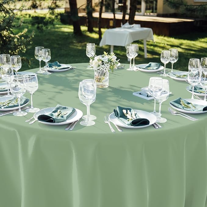 24pcs Sage Green Plastic Tablecloths Round Light Green Tablecloth Waterproof Disposable Round Sage Table Cover for Birthday Bridal Wedding Baby Shower Party Decorations,84Inch