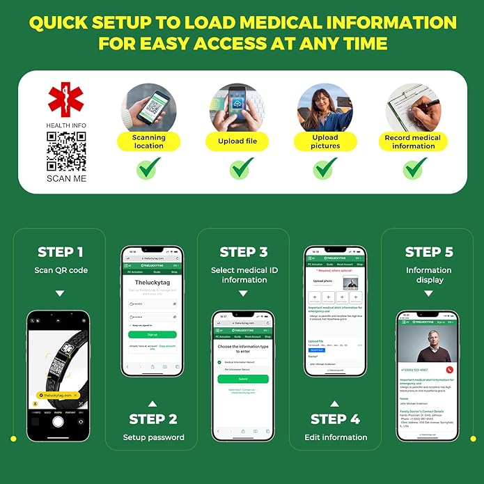 Upgraded Medical Bracelets Men Women with QR Code Medical Alert ID Bracelets - Titanium Steel Wristband Fits Wrists Up 8''-10'' - More Space Custom Emergency Med ID Info