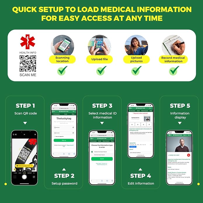 Upgraded Medical Bracelets Men Women with QR Code Medical Alert ID Bracelets - Titanium Steel Wristband Fits Wrists Up 8''-10'' - More Space Custom Emergency Med ID Info