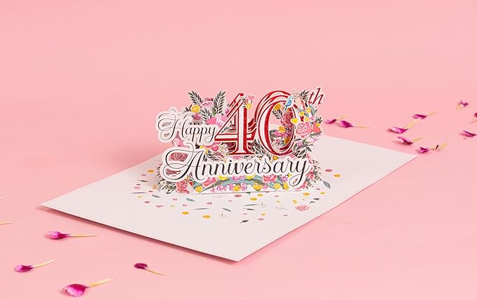 Happy 40th Milestone Anniversary Cards, Wedding Anniversary Card to Husband, Happy Anniversary Pop Up for Couple Husband Wife Him Her Parent Lovebird (6x8 40th Anni)