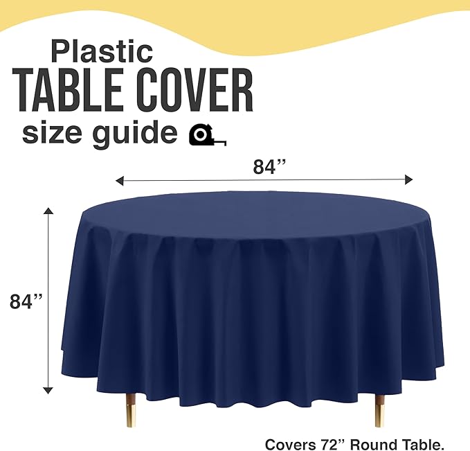 Exquisite 66% Thicker Premium Navy Blue Round Tablecloth 0.5 Mil 6 Pack Plastic Table Cloth Disposable 84 Inch Round Plastic Tablecloth Won't Tear Easily Like Cheap Thin Brands
