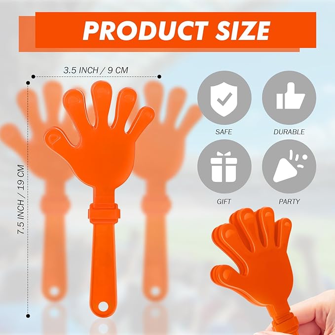 20 Pcs Hand Clappers Noisemakers 7.5 Inch Clappers Noisemakers Plastic Hand Clappers for Birthdays Game Football Sporting Events Cheers Supplies Dance Basketball Football Noisemakers(Orange)