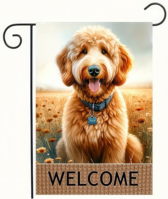 BlissYard Welcome Garden Flag Spring Summer Dog Welcome Garden Flag 12x18 Inch Double Sided Smiling Puppy Rustic Outdoor Yard Lawn Porch Decor Banner