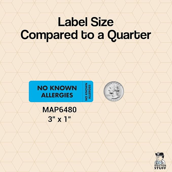 No Known Allergies Chart Label 3” x 1” Blue Black Text with Index Tab Doctor Stuff Permanent Adhesive 250 Stickers/Box