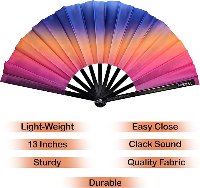 Set of Two Large Hand Foldable Fan Clack Popping Rave Festival Line Dancing Boots on the Ground New Years Mardi Gras(Ombre & Black)