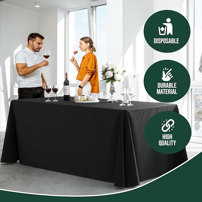 6 Pack Black Plastic Table Cloth - 70 x 120 Inch Rectangle Disposable Tablecloth for Parties - Rectangle Tablecloth - Disposable Table Cloths for Parties - Great for Picnics And Formal Events