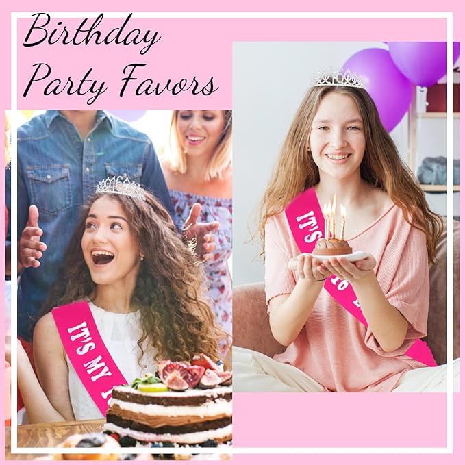 Casoty 16th Birthday Sash and Tiara, 16th Birthday Decorations for Girls, It's my 16th Birthday Sash and Crown Set, Party Favors Sweet 16 Decorations Gifts for Her