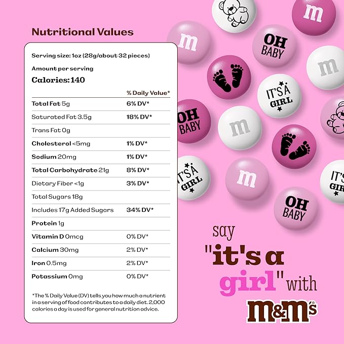 M&M'S World It's A Girl Milk Chocolate Candy 2lb Bag with Pink and White M&M'S for Baby Girl Showers Gender Reveal Parties and Baby Celebration Favors