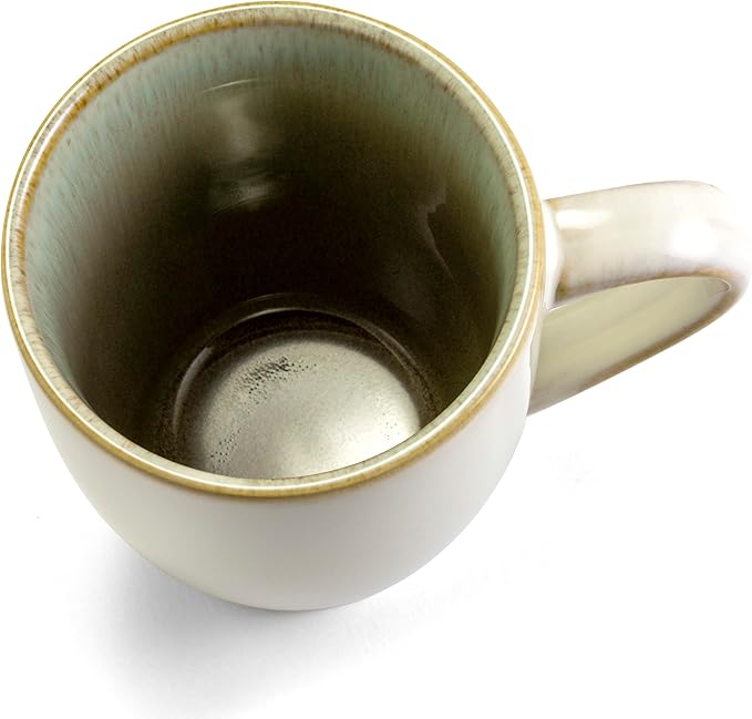 Sango Resona Moss Green Stoneware Mugs (Set of 4) – 12 fl. oz, Durable Stoneware with Reactive Glaze, Delicate Gray-Green Interior, Microwave & Dishwasher Safe, for Everyday Dining & Entertainment