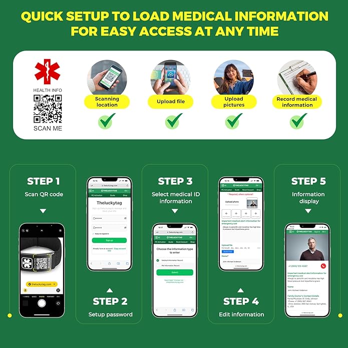 Upgraded Medical Bracelets Men Women with QR Code Medical Alert ID Bracelets - Titanium Steel Wristband Fits Wrists Up 8''-10'' - More Space Custom Emergency Med ID Info