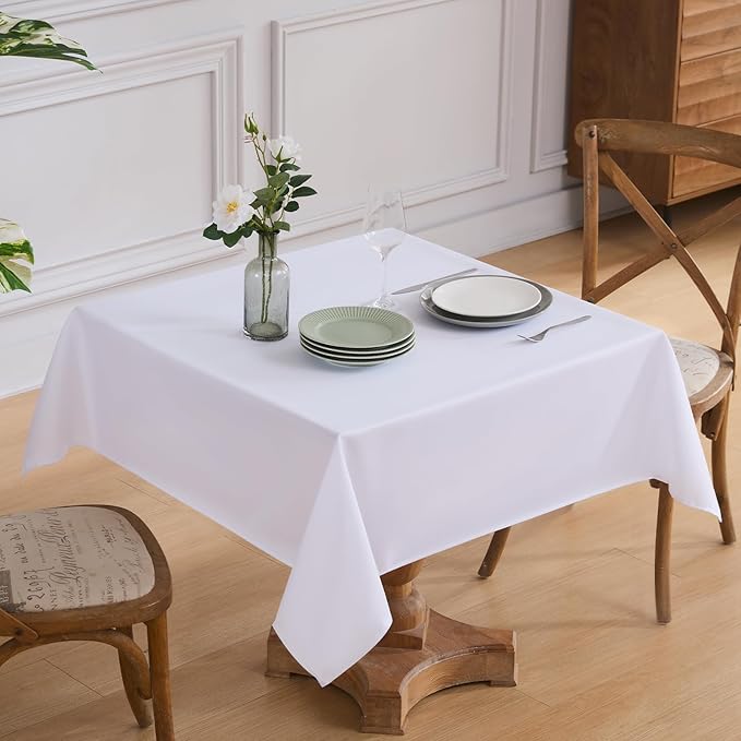 VidaFete Square Tablecloth 6 Pack 52 x 52 Inch Tablecloths Stain Wrinkle Resistant Polyester Dining Table Cover for Kitchen Dinning Party Wedding Rectangular Tabletop Buffet Decoration(White)