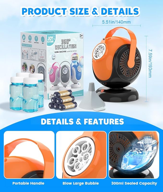 Halloween Bubble Machine, Bubbles Blower for Kids, Toddlers - 360° Rotation, 75° Adjustment, with LED Light - Bubble Toys Gifts for Boys, Girls, Outdoor, Birthday, Party
