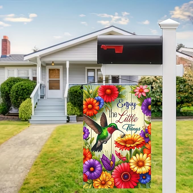 HOMETITUTE Inspirational Spring Garden Flag for Outside 12x18 Double Sided Hummingbird Floral Yard Decoration Outdoor Lawn Farmhouse Welcome Decor – Enjoy the Little Things