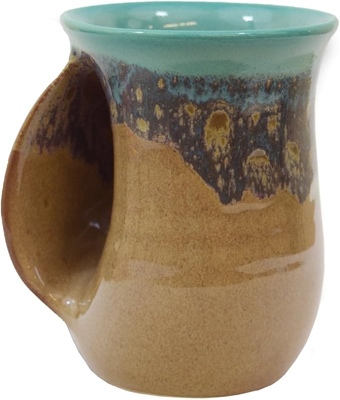 Clay in Motion Hand Warmer Coffee Mug – Handmade Coffee Mug With Comfortable Handle Contoured Pocket Hand Warming Ceramic Coffee Mug – Proudly Made in USA – Left Handed – 14 Oz - Island Oasis