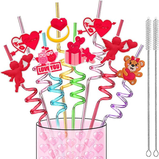 Valentine’s - Day - Party - Supplies - Straws - Wedding - Birthday - Decorations - 24PCS Reusable Party Drinking Straws for Valentine V-DAY，Bachelorette Party Favors Bridal Shower Decor +2 Brushes