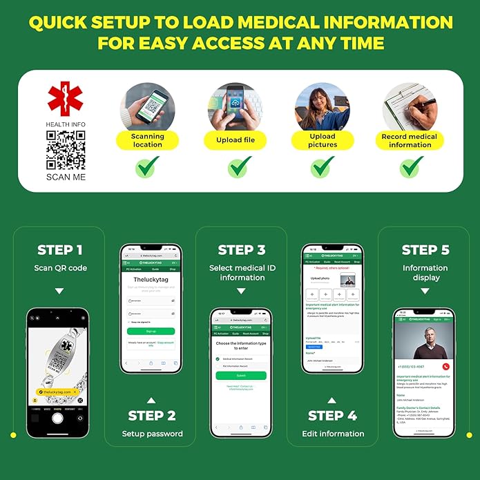 Upgraded Medical Bracelets Men Women with QR Code Medical Alert ID Bracelets - Titanium Steel Wristband Fits Wrists Up 8''-10'' - More Space Custom Emergency Med ID Info