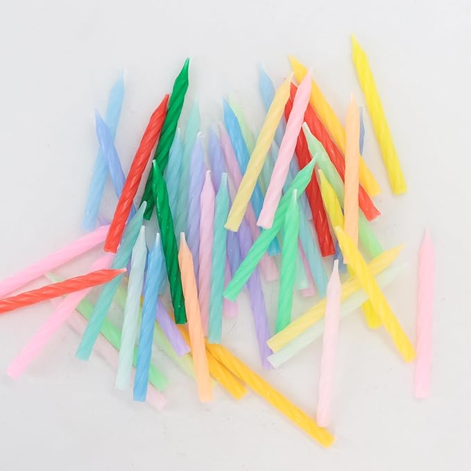 Cwise - 50-Count Spiral Birthday Cake Candles – Mini Pastel Rainbow Spiral Candles for Cake or Cupcake – 25 Unique Colors (2 of Each Color)
