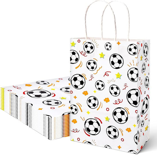 VGOODALL 16 Pack Soccer Goodie Bags, 5.5"x2.8"x8" Party Favor Bags with Handles for Kids Birthdays, Sports Theme Decorations, Gift Giving Bulk Supplies