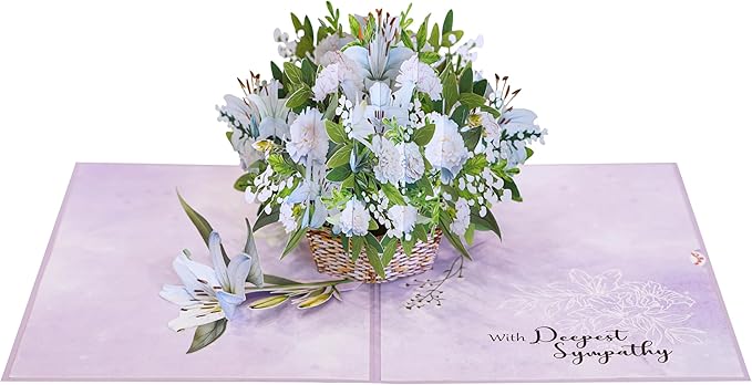 Lilies Pop Up Sympathy Cards with Envelopes, 6x8in Sorry for Your Loss Card, Pop Up Sympathy for Loss of Loved one, Mother, Father, Husband Religious (White Lily Sympathy)