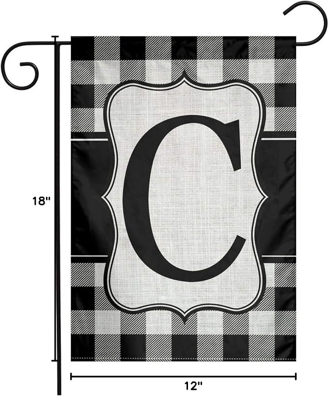 YANGHOME Monogram Initial C Burlap Garden Porch Lawn Flag Farmhouse Decorations Mailbox Decor Welcome Sign 12x18 Inch Small Mini Size Double Sided Flax Nylon Linen Fabric