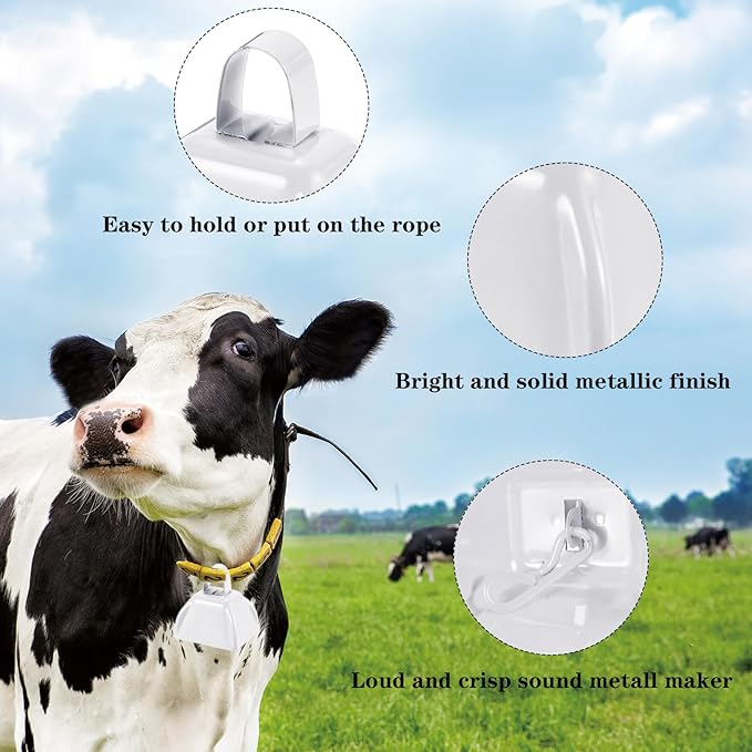 3Inch Cowbells for Sporting Events,12Pcs Metal Cow Bells Bulk Loud Noise Makers Cow Bell with Handle for Cheering Football Games Spirit Marathon Weddings Party Noisemakers, White