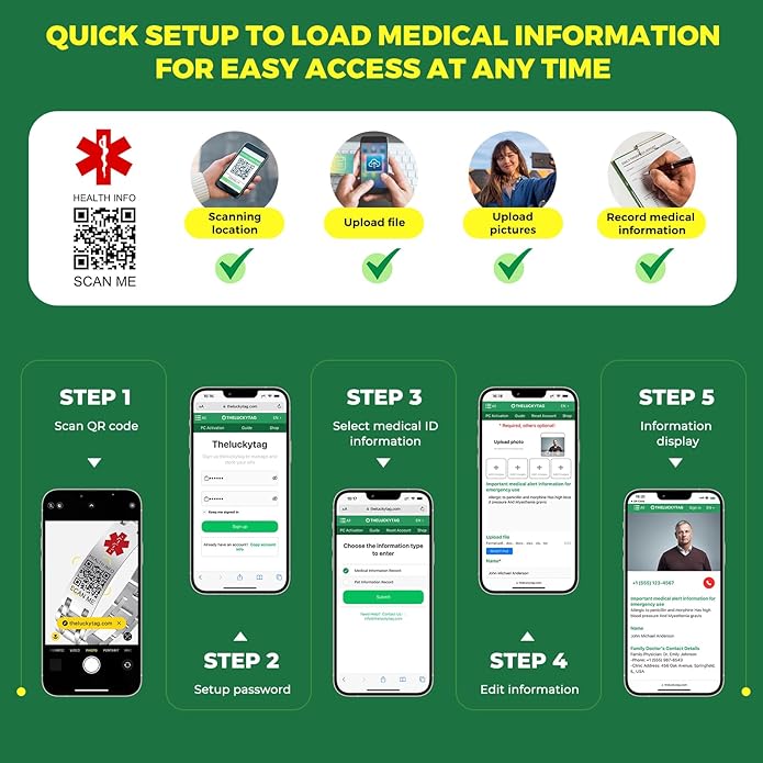 Upgraded Medical Bracelets Men Women with QR Code Medical Alert ID Bracelets - Titanium Steel Wristband Fits Wrists Up 8''-10'' - More Space Custom Emergency Med ID Info
