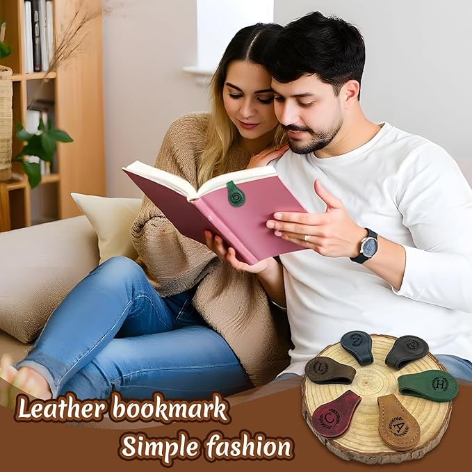 Personalized Magnetic Leather Bookmark - 26 Letters Vintage Engraved Book Marks,Custom Bookmark with Initial,Bookmarks for Women,Reading,Book Lovers (Blue, B)