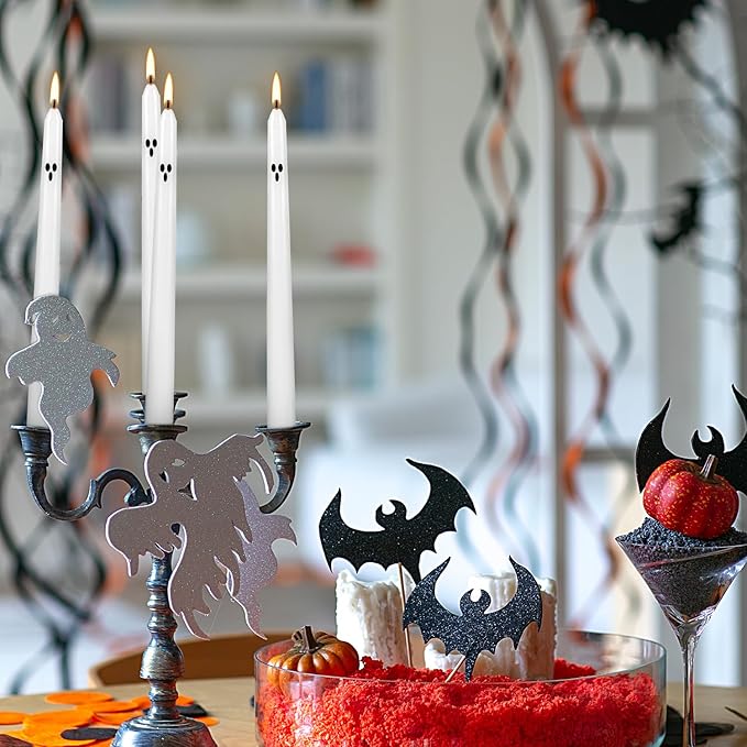 12 Pack Halloween Taper Candles - 10 Inch White Ghost Face Smokeless Candles, Long-Lasting 7+ Hour Burn, Premium Wax for Spooky Decor & Parties