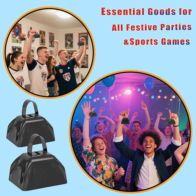 Cow Bells Noise Makers for Sporting Events, 4PCS Metal Cowbells with Handle - Small Loud Bell Bulk Hand Percussion Noisemakers for Football Games Graduation Sporting Events Weddings