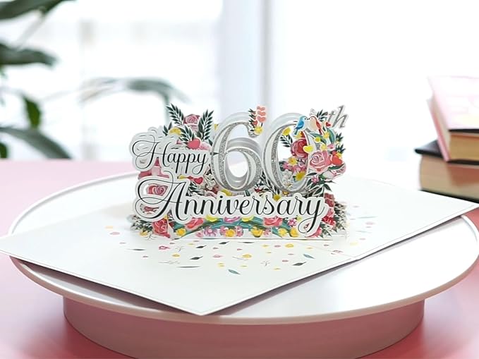 Happy 60th Milestone Anniversary Cards, Wedding Anniversary Card to Husband, Happy Anniversary Pop Up for Couple Husband Wife Him Her Parent (6x8in 60th Anni)