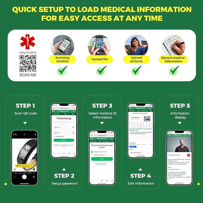 Upgraded Medical Bracelets Men Women with QR Code Medical Alert ID Bracelets - Titanium Steel Wristband Fits Wrists Up 8''-10'' - More Space Custom Emergency Med ID Info