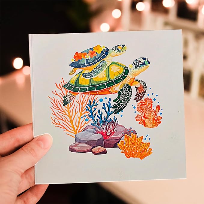 CUTE POPUP Father day Turtles Pop Up Card Mesmerizing Ocean Design for Mother's Day, Father's Day, Birthdays (6x6 inches)