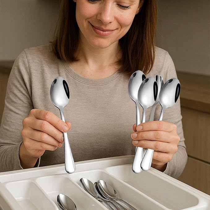 HANSGO Stainless Steel Teaspoons, 6-Piece Coffee & Dessert Spoons Set, 6.7 Inch Small Spoons for Tea, Sugar, Yogurt & Ice Cream, Mirror Polished, Dishwasher Safe