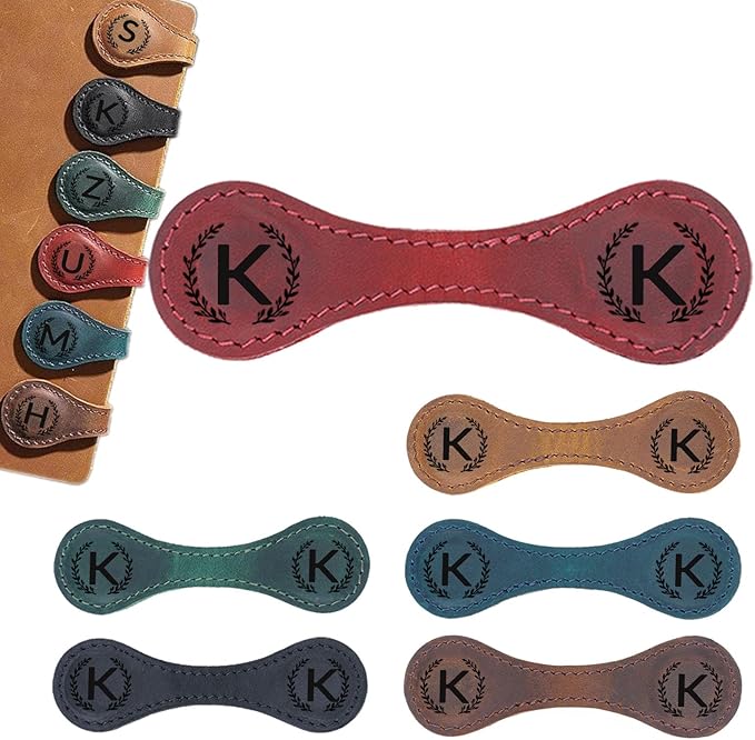 Magnetic Leather Bookmark with 26 Initial for Reading Women,Personalized Magnet Book Marks Gifts for Men,Book Lovers (Red, K)